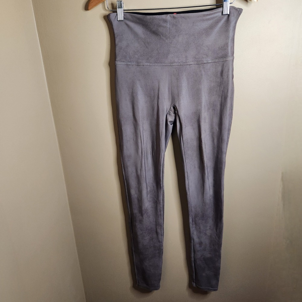 Spanx Faux Suede High Rise Leggings Grey Distressed Large L Shaping Slimming